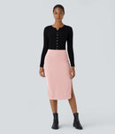 NWT Halara Ribbed High Waisted Bodycon Midi Casual Skirt Mellow Rose M