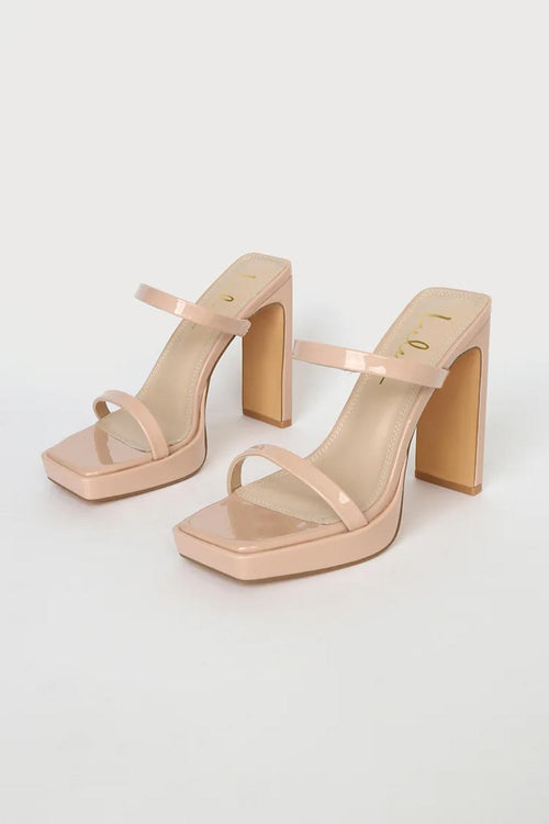 Lulus Fausee Light Nude Patent Square Toe Platform Slide Sandals - 11 NWB