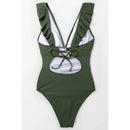 NWT Cupshe Women's Moss Green Ruffled One-Piece Swimsuit Size M