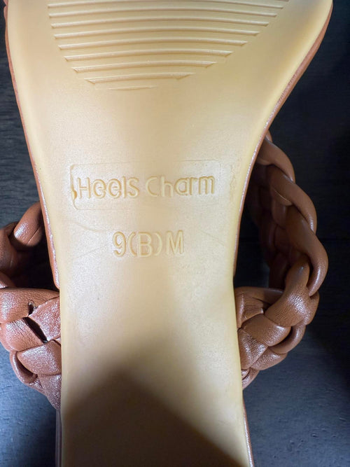 Heels Charm Women's Woven Chunky Block Heeled Sandal Brown, Size 9 NWT