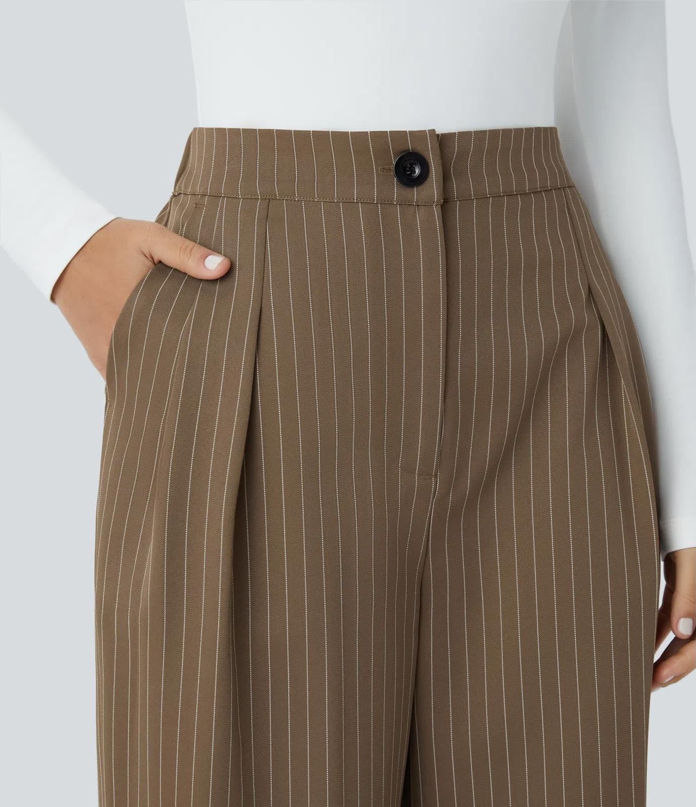 NWT Halara High Waisted Wide Leg Striped Work Pants Size Large