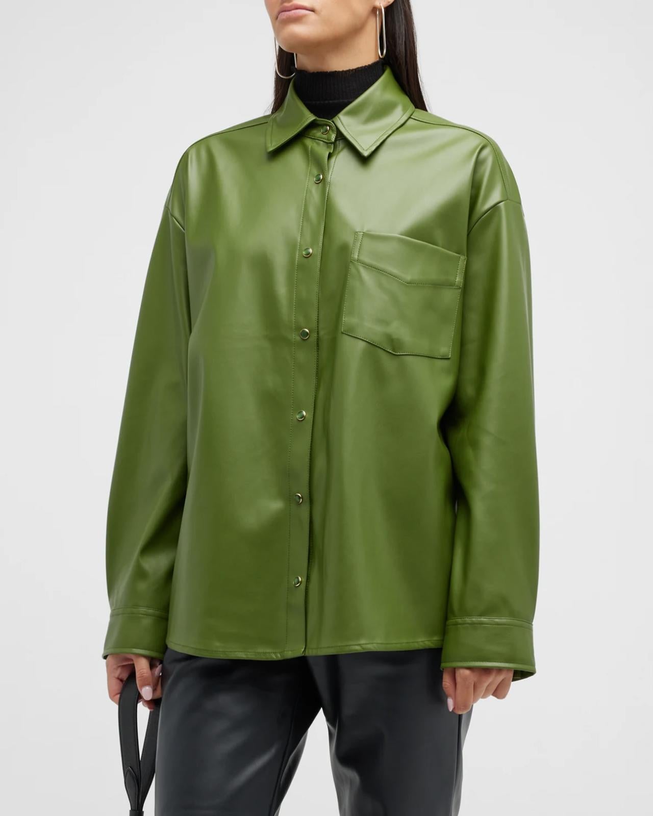 NWT We Wore What Vegan Leather Overshirt Basil Green XS