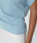 NWT Halara Off Shoulder Short Sleeve Ruched Casual Top Corydalis Blue XL