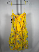 NWT Mac Duggal Yellow Floral Print Puff Sleeve Ruffled Mini Dress Size 4