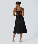 NWT Halara Deep V Neck Sleeveless Tie Back Cut Out Pocket Flowy Dress Black M