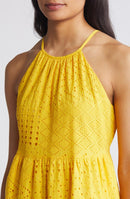 NWT Eliza J Yellow Midi Dress with Eyelet Detail Size 4