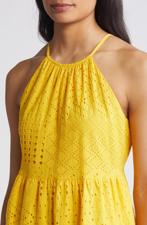 NWT Eliza J Yellow Midi Dress with Eyelet Detail Size 4