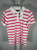 NWT Piombo Pink White Stripe Short Sleeve Pique Polo Shirt Womens US Size S