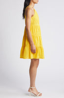 NWT Eliza J Yellow Midi Dress with Eyelet Detail Size 4