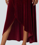 NWT Halara High Waisted High Low Crossover 2-in-1 Velvet Maxi Skirt Sangria M