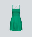 NWT Halara Shirred Flowy Mini Linen-Feel Casual Dress Parakeet Small