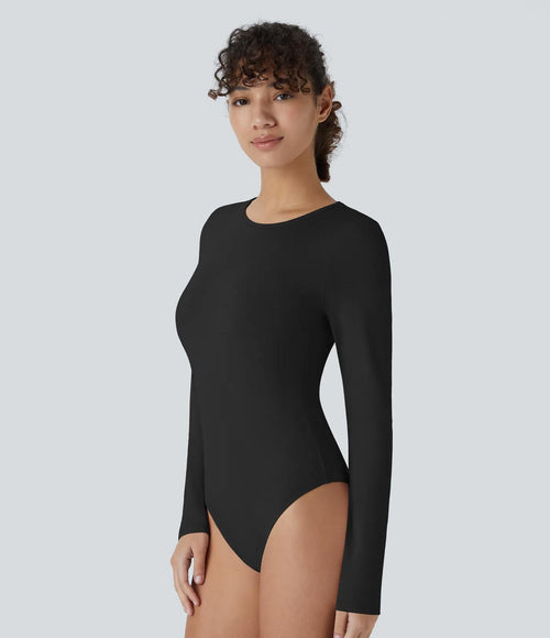 NWT Halara Round Neck Long Sleeve Casual Bodysuit Black S