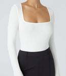 NWT Halara Ribbed Knit Square Neck Long Sleeve Skinny Casual Bodysuit White M