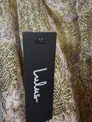 NWT Lulus White and Gold Floral Print Tie-Back Midi Dress Size Small