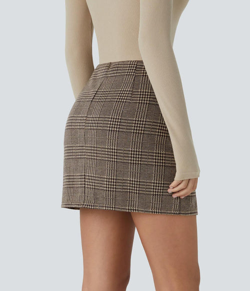 NWT Halara High Waisted 2-in-1 Pocket Houndstooth Plaid Mini Casual Skirt S
