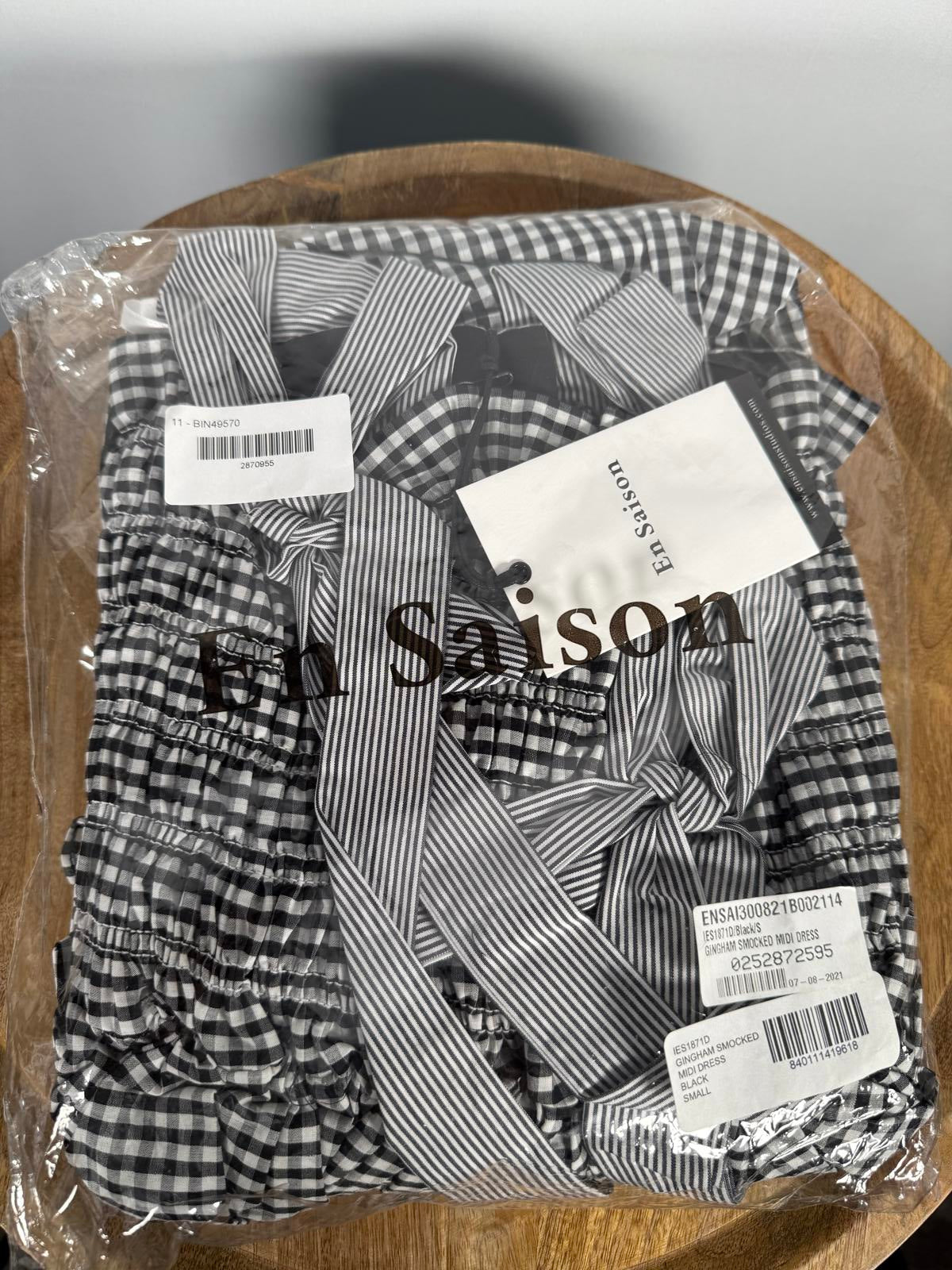 NWT Revolve En Saison Gingham Smocked Midi Dress Black Small