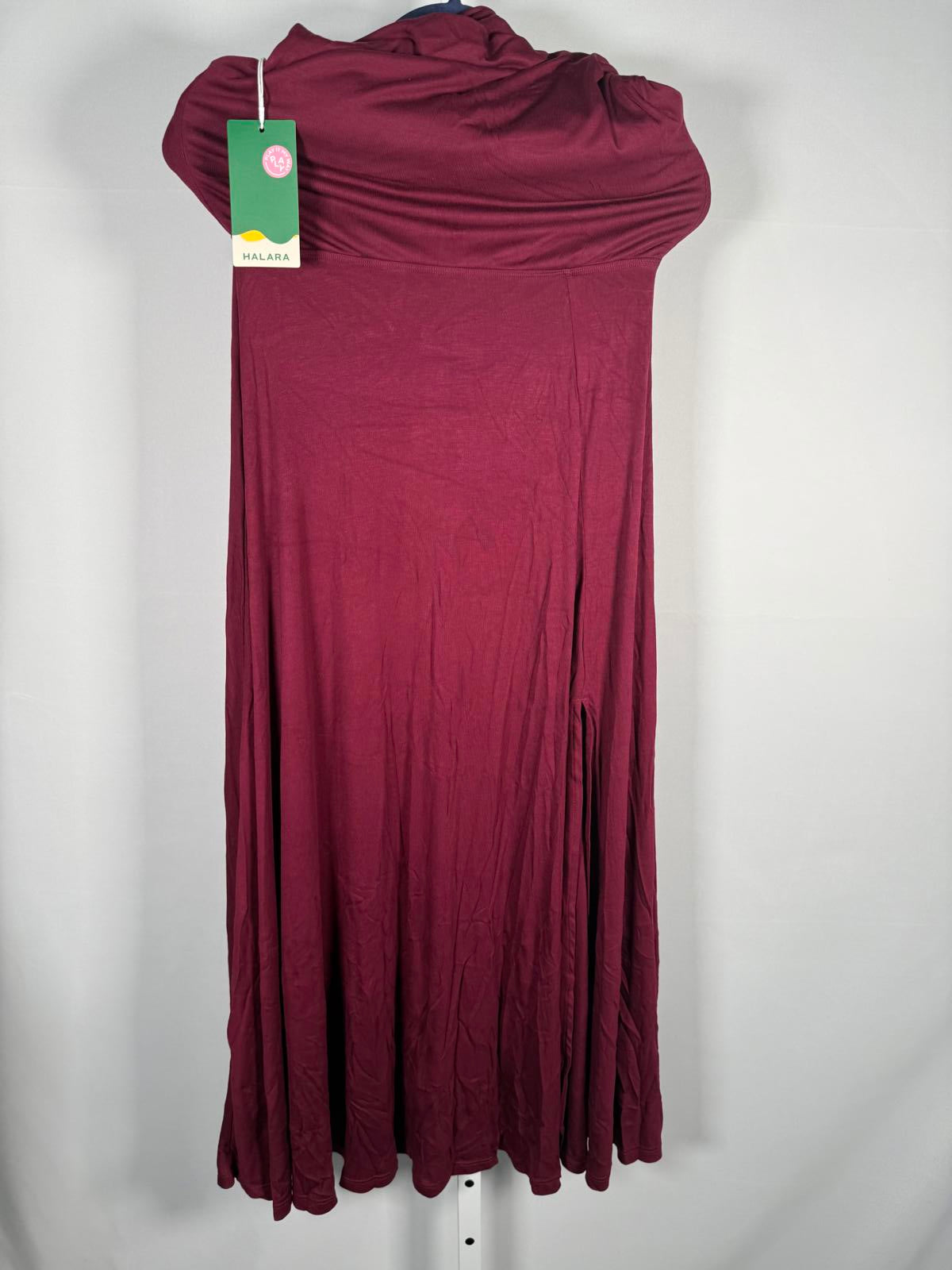 NWT Halara Ribbed Cowl Neck Lace Up Midi Dress Maroon Banner S
