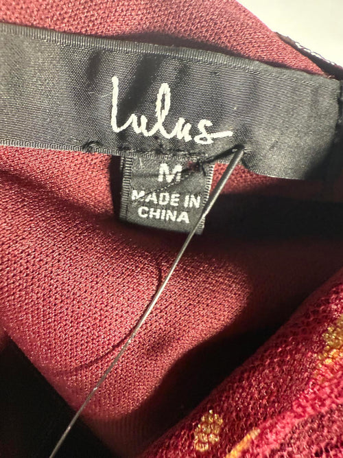 NWT Lulus Forever Sparkling Burgundy Dotted Mesh Tiered Mini Dress Size M