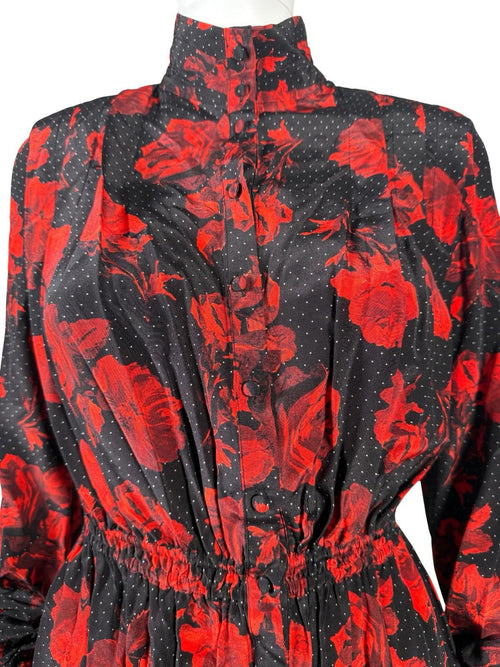 The Kooples Dots & Roses 100% Silk Dress Size US XS NWT