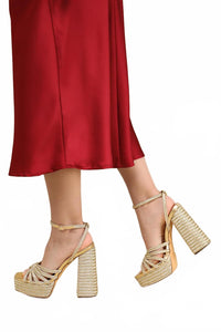 Lulus Seelah Gold Metallic Strappy Platform High Heel Sandals - 11 NWB