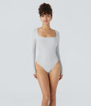 NWT Halara Ribbed Square Neck Long Sleeve Skinny Casual Bodysuit Glacier Gray, M