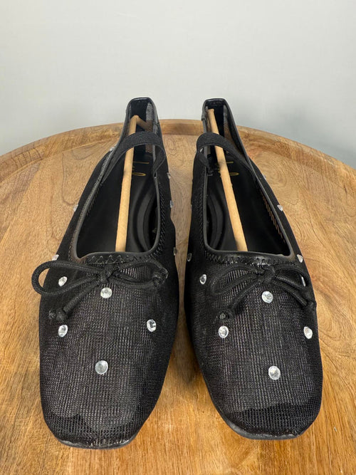 Lulus Miliah Black Mesh Rhinestone Ballet Flats - 11 NWB