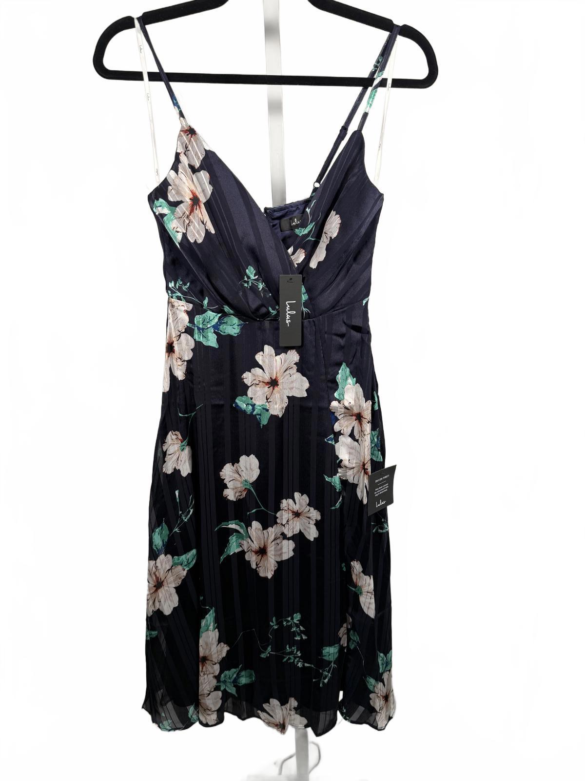 Lulus All About Love Navy Blue Floral Print Midi Dress - XS NWT
