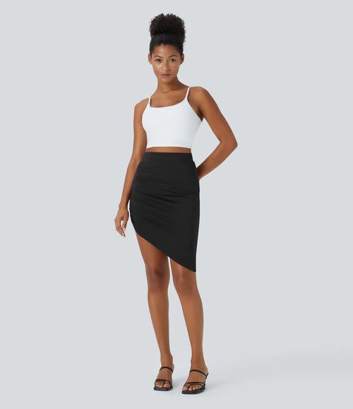 NWTHalara Mid Rise Ruched Asymmetric Hem Bodycon Mini Casual Skirt Black XL