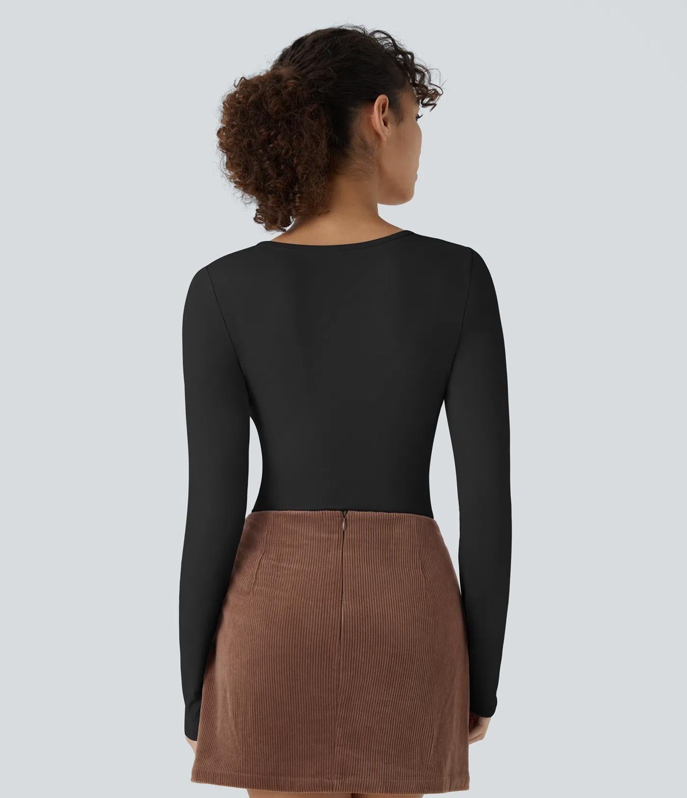 NWT Halara Round Neck Long Sleeve Casual Bodysuit Black S
