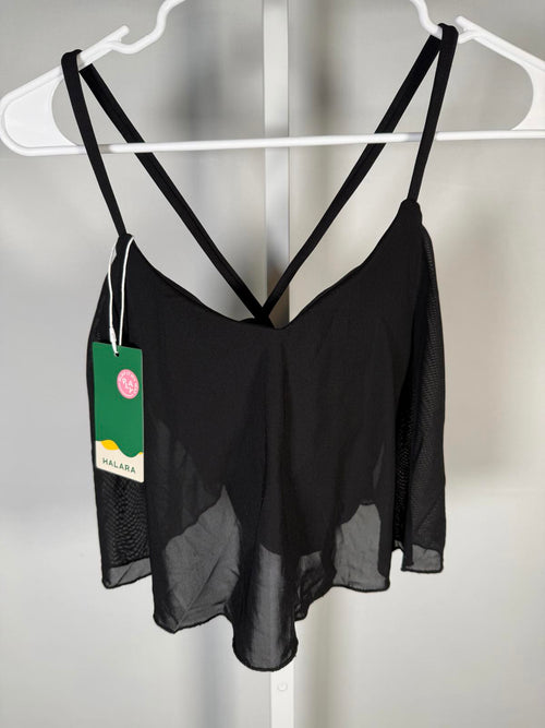 NWT Halara Mesh Overlay Tank with Criss Cross Straps in Back Black S