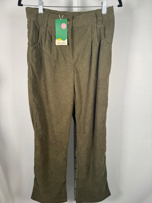 NWT Halara Mid Rise Zipper Pocket Corduroy Casual Pants Bamboo Green Size Small