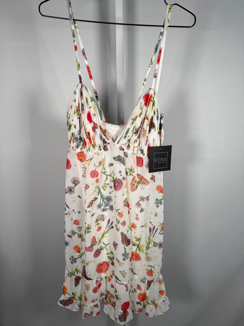 NWT Mac Duggal Apparel White Butterfly Print Ruffle Hem Mini Dress Size 0