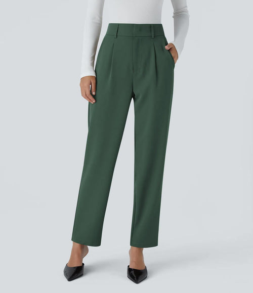 NWT Halara High Waisted Pocket Solid Work Tapered Pants Dark Green L