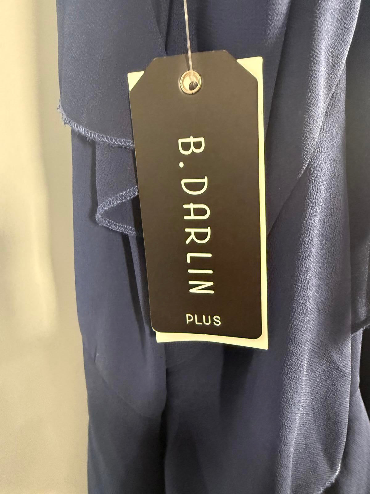 B. Darlin Women's V-Neck Sleeveless Ruffle-Trim Gown Navy Plus Size 24W NWT