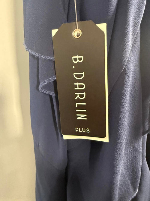 B. Darlin Women's V-Neck Sleeveless Ruffle-Trim Gown Navy Plus Size 24W NWT