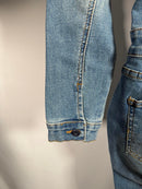 NWT Etienne Marcel Faded Wash Notch Lapel Denim Jumpsuit, Size M