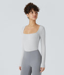 NWT Halara Ribbed Square Neck Long Sleeve Skinny Casual Bodysuit Glacier Gray, M