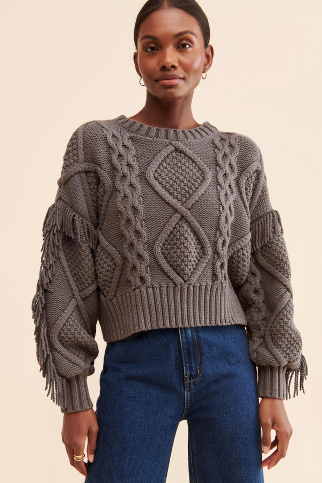 NWT Line & Dot Jasper Fringe Sweater Charcoal Size XS