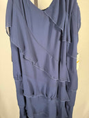B. Darlin Women's V-Neck Sleeveless Ruffle-Trim Gown Navy Plus Size 24W NWT