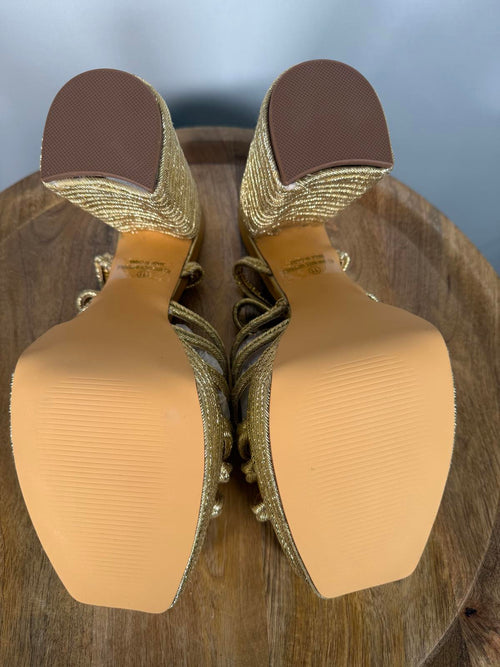 Lulus Seelah Gold Metallic Strappy Platform High Heel Sandals - 11 NWB