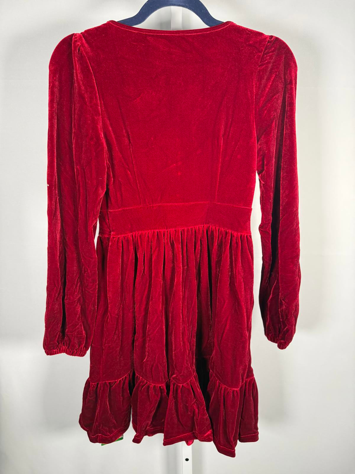 NWT Halara Deep V Neck Long Sleeve Ruffle Hem Velvet Mini Chill Dress Sangria XS