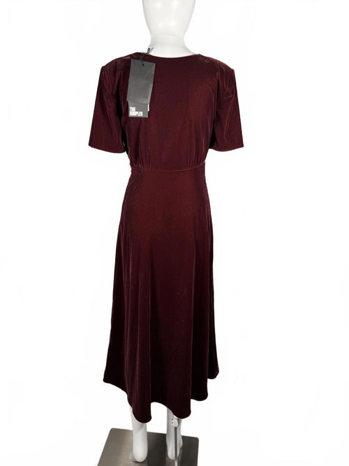 The Kooples Velvet Short Sleeve Midi Dress - Burgundy (French Size 0)