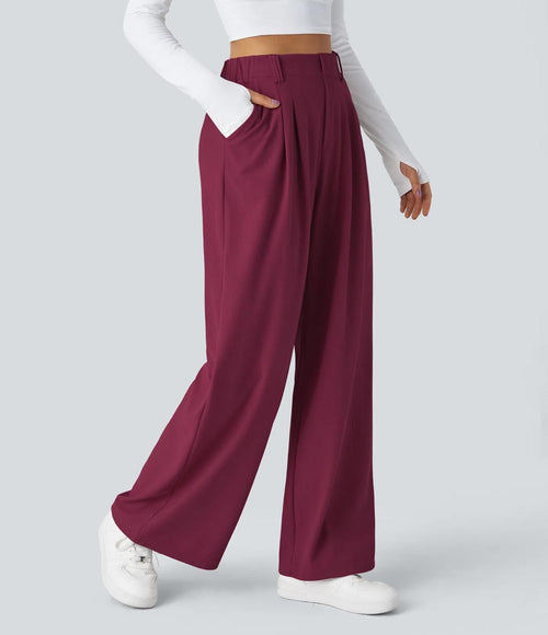 NWT Halara Flex High Waisted Pocket Wide Leg Waffle Work Pants Anemone L Petite