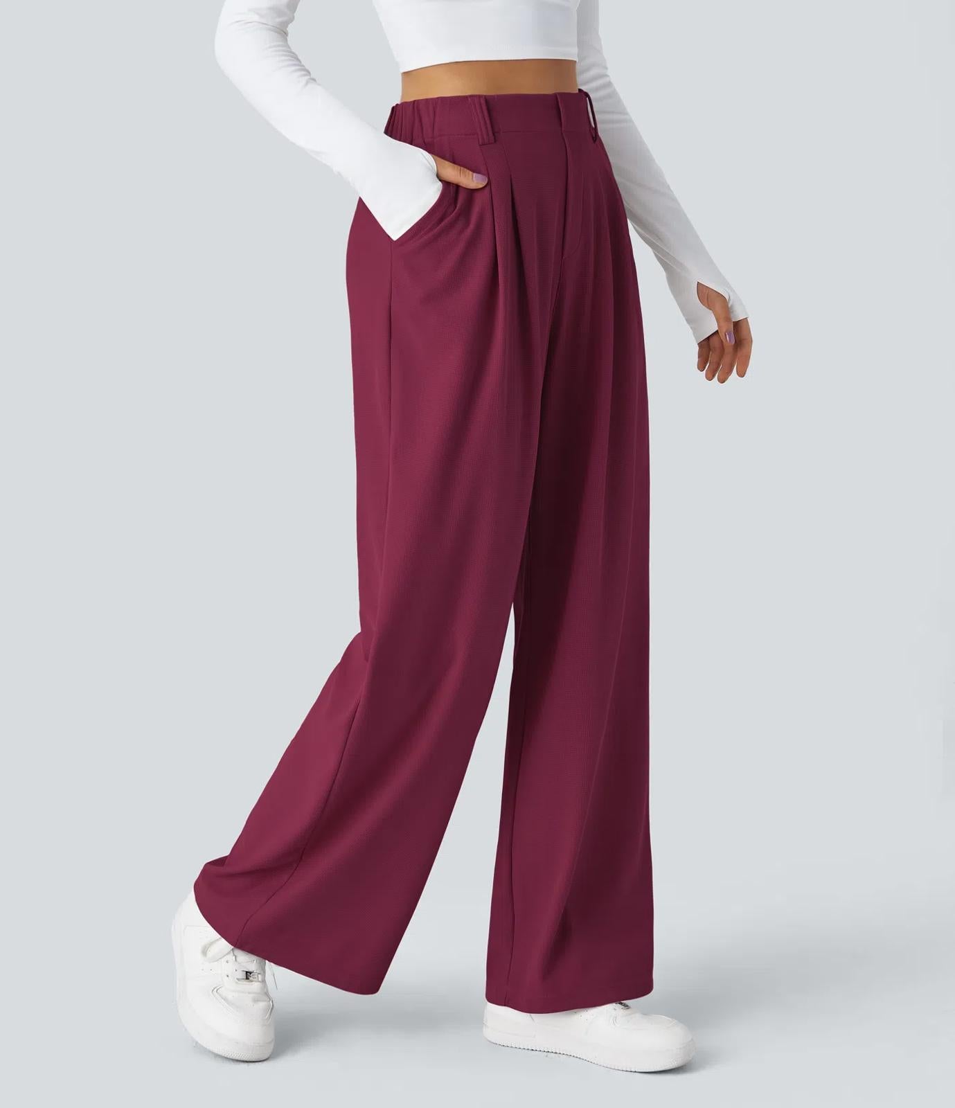 NWT Halara Flex High Waisted Pocket Wide Leg Waffle Work Pants Size L Petite