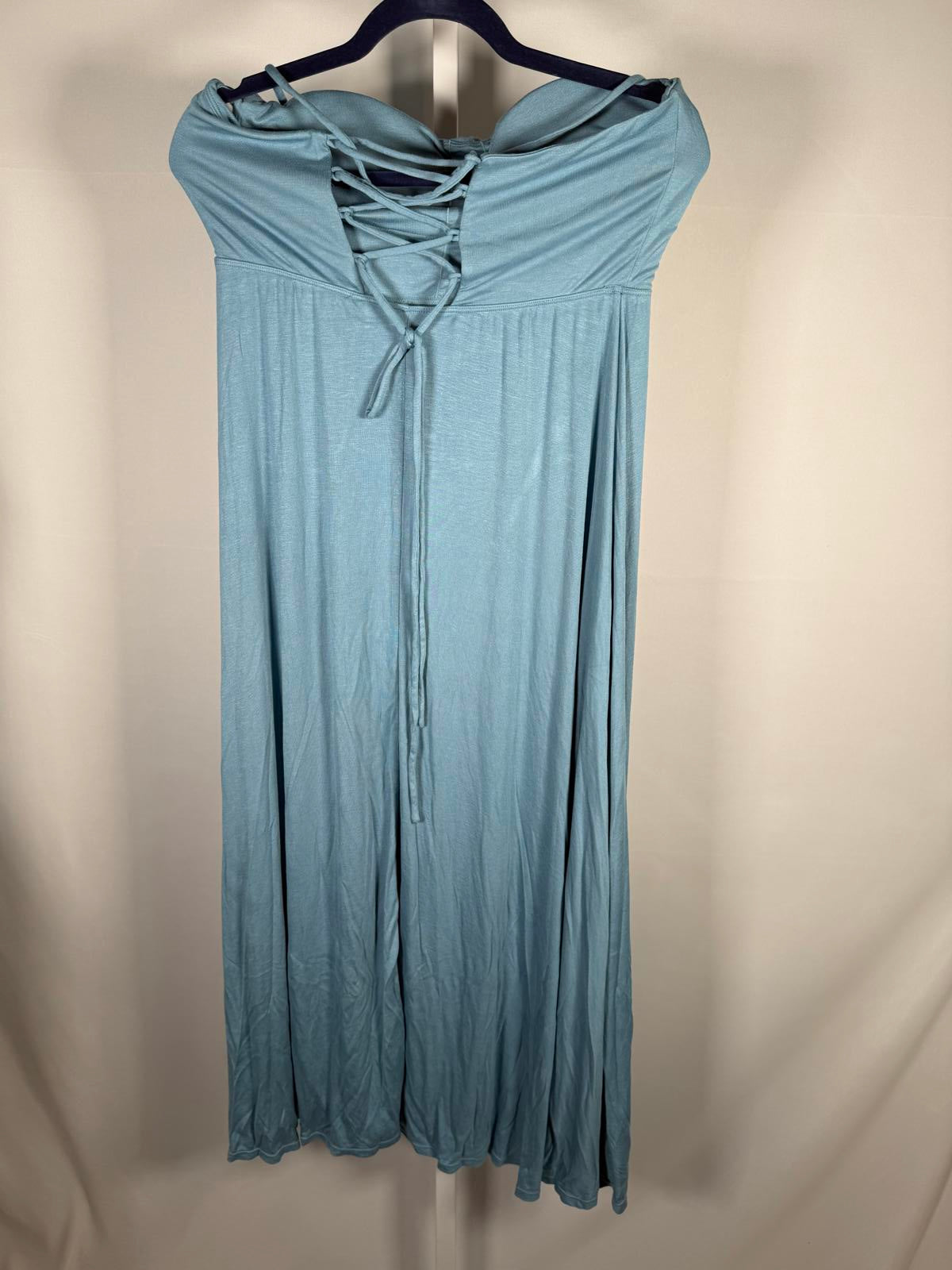 NWT Halara Ribbed Cowl Neck Lace Up Midi Dress Rainy Sky Blue L