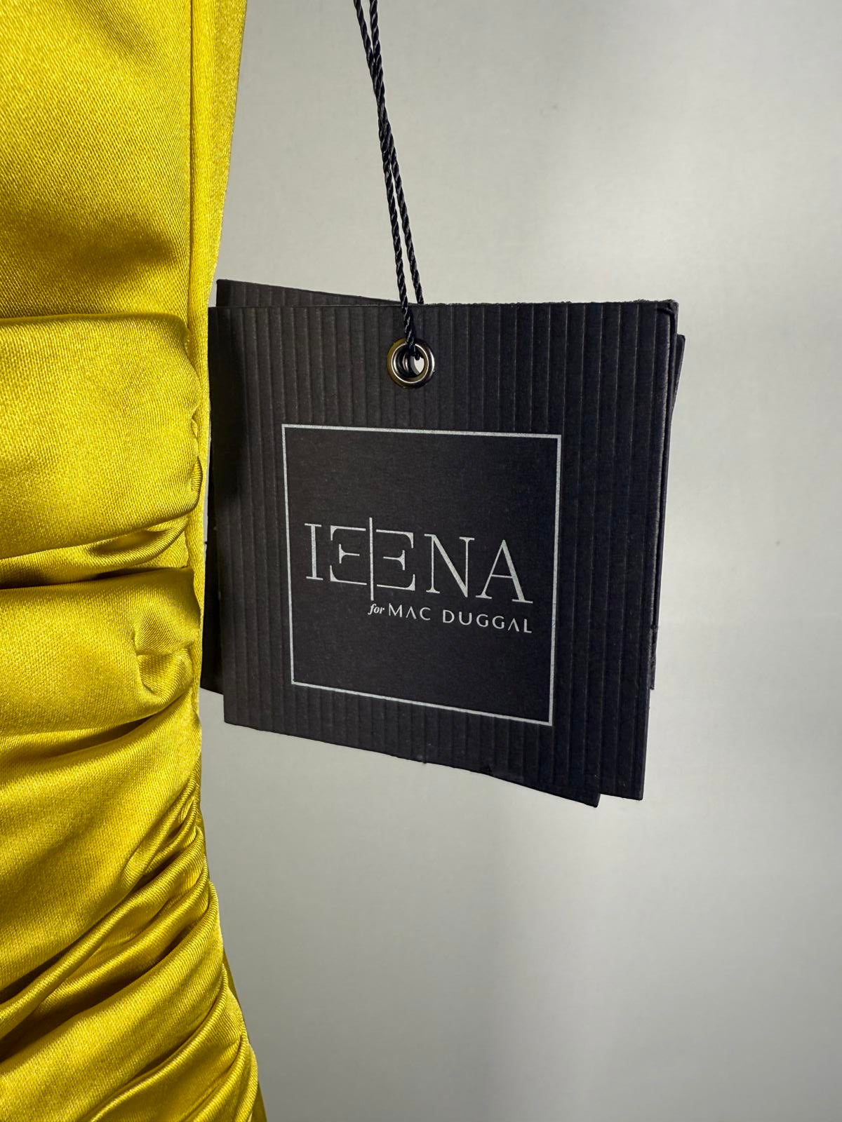 NWT Mac Duggal Apparel Green Satin Ruched V-Neck Faux Wrap Midi Dress Size 4