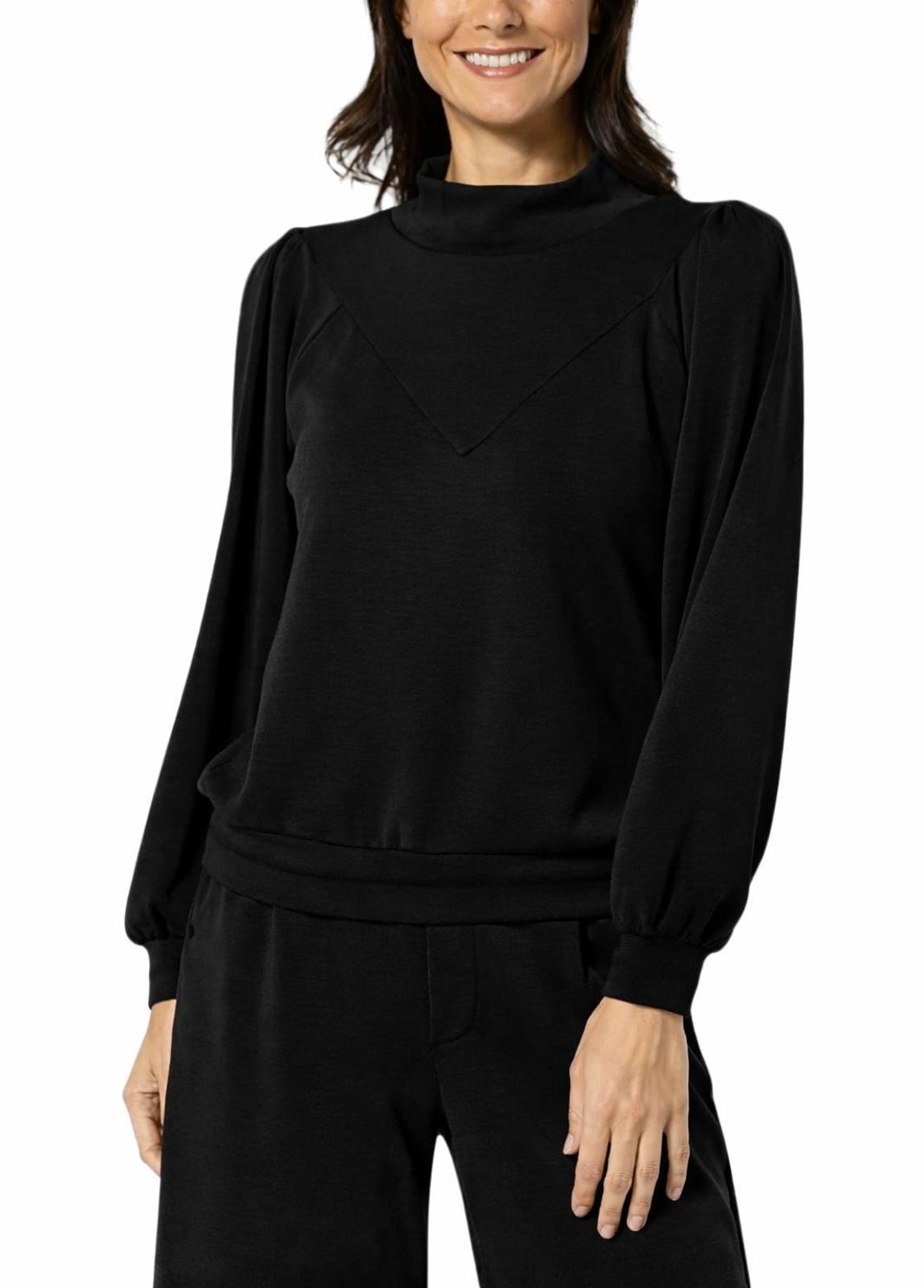 NWT Democracy Women’s Black Blouson Sleeve Knit Mock Neck Top Pullover Size M