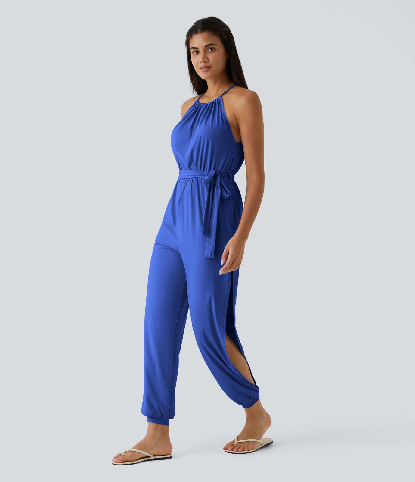 NWT Halara Sleeveless Tie Back Belted Pocket Cool Touch Jumpsuit-UPF50+ Size M