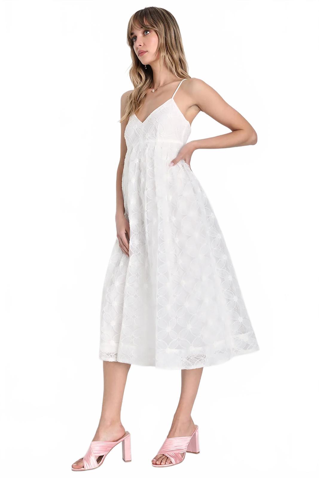 Lulus Radiate Elegance Ivory Floral Tulle Midi Dress - L NWT