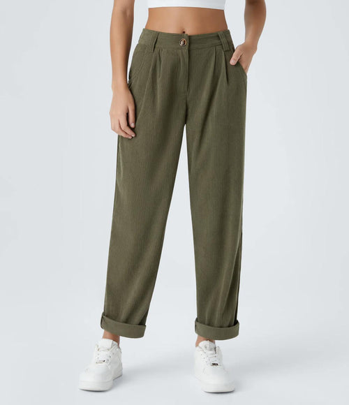 NWT Halara Mid Rise Zipper Pocket Corduroy Casual Pants Bamboo Green Size Small